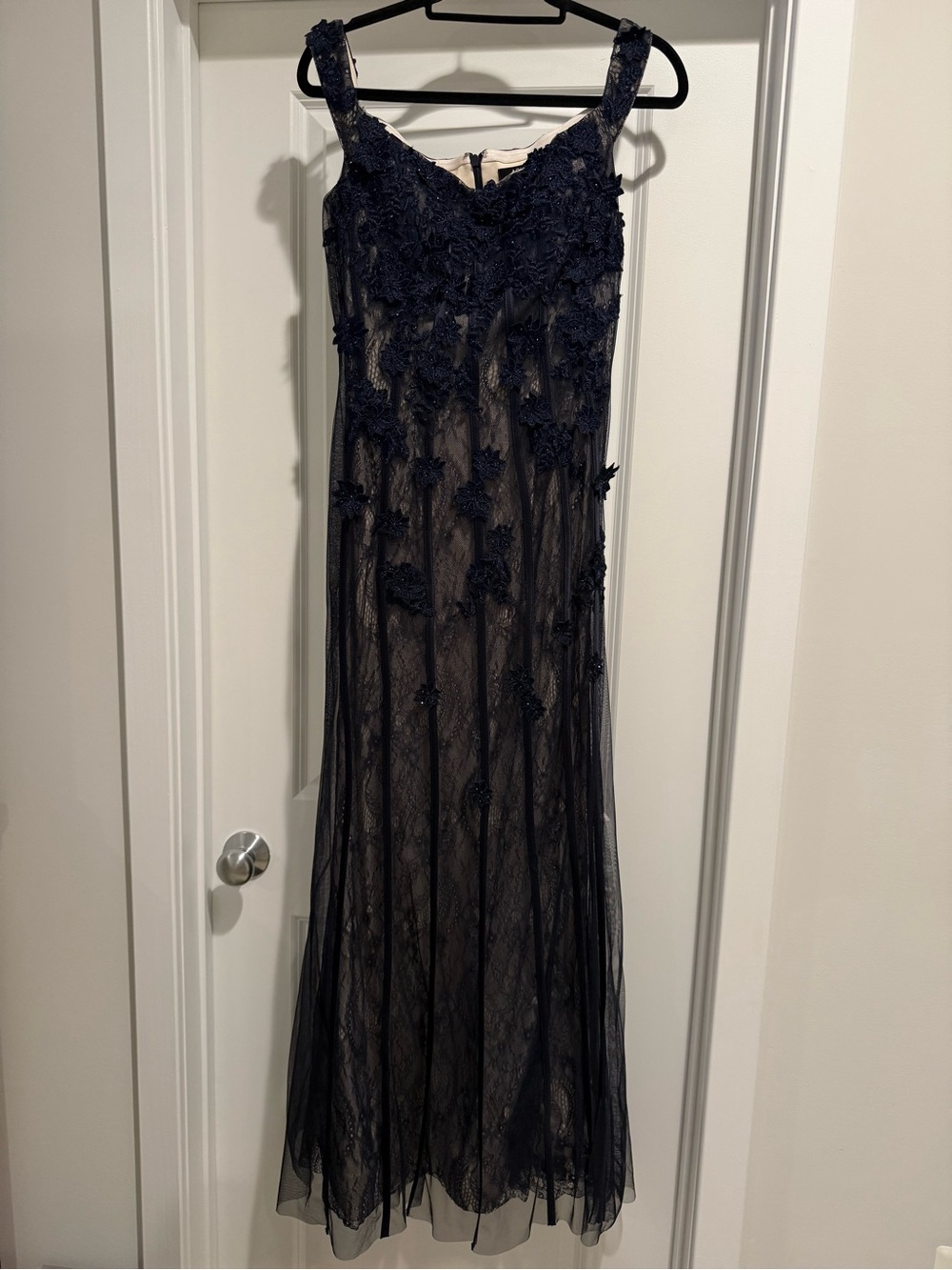 Aqua Navy Floral Appliqué Maxi Dress